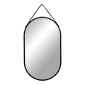Miroir capsule Trapani cadre métal noir sangle similicuir 35x60 cm vue de face