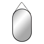 Miroir capsule Trapani cadre métal noir sangle similicuir 35x60 cm vue de face