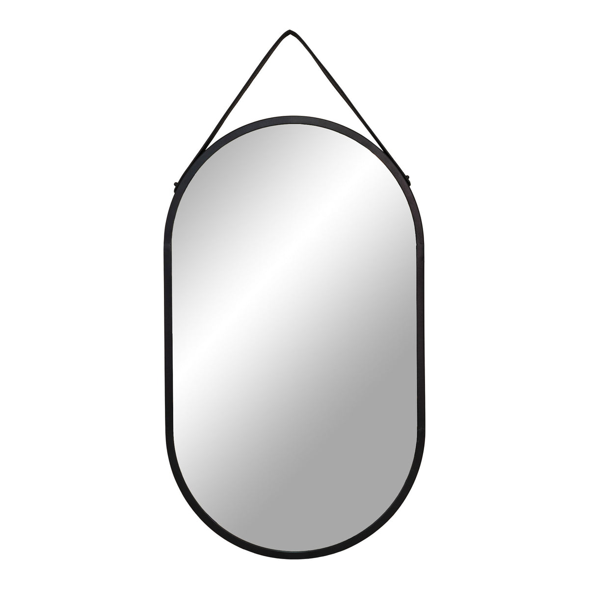 Miroir capsule Trapani cadre métal noir sangle similicuir 35x60 cm vue de face
