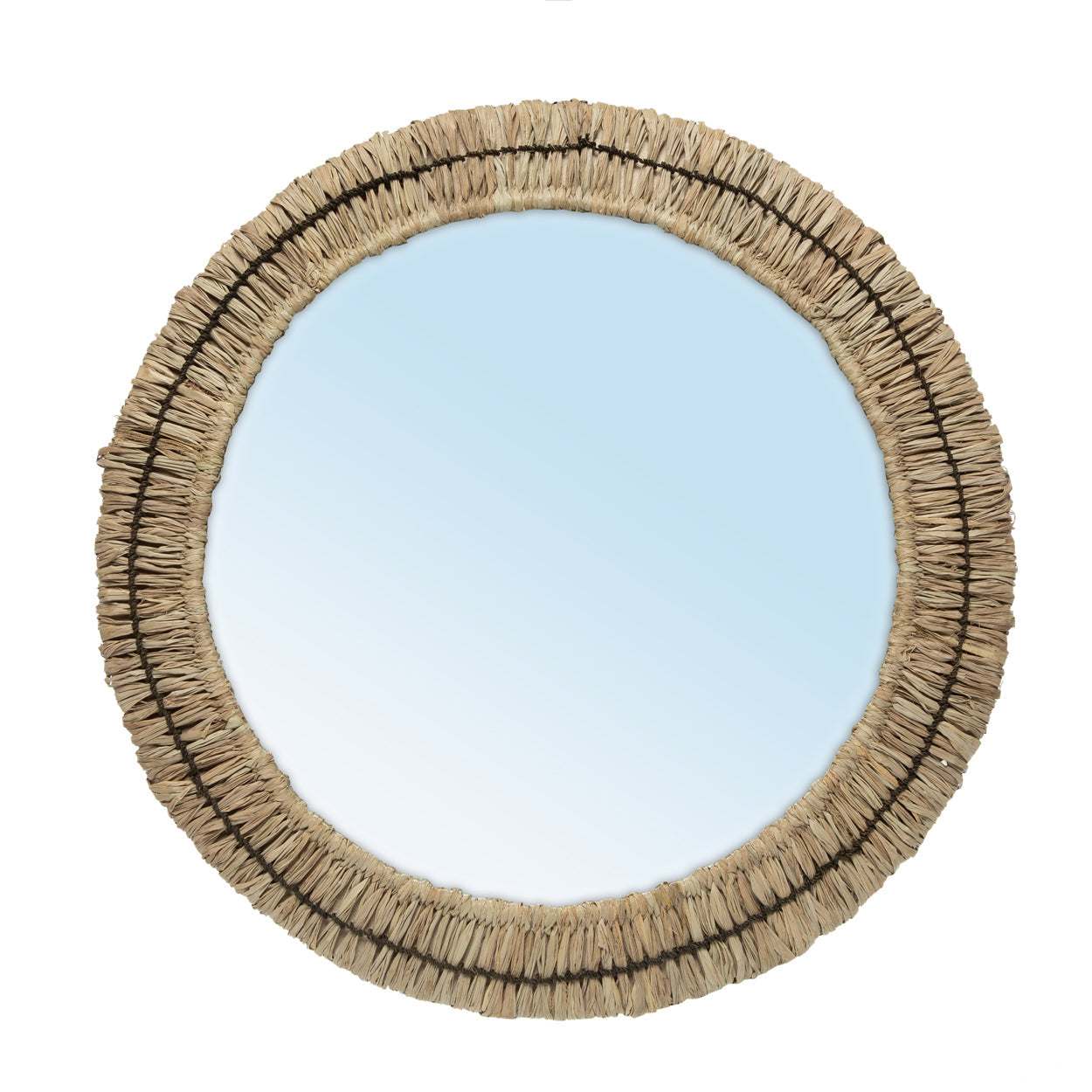 Miroir Gajih rond en raphia frangé noir