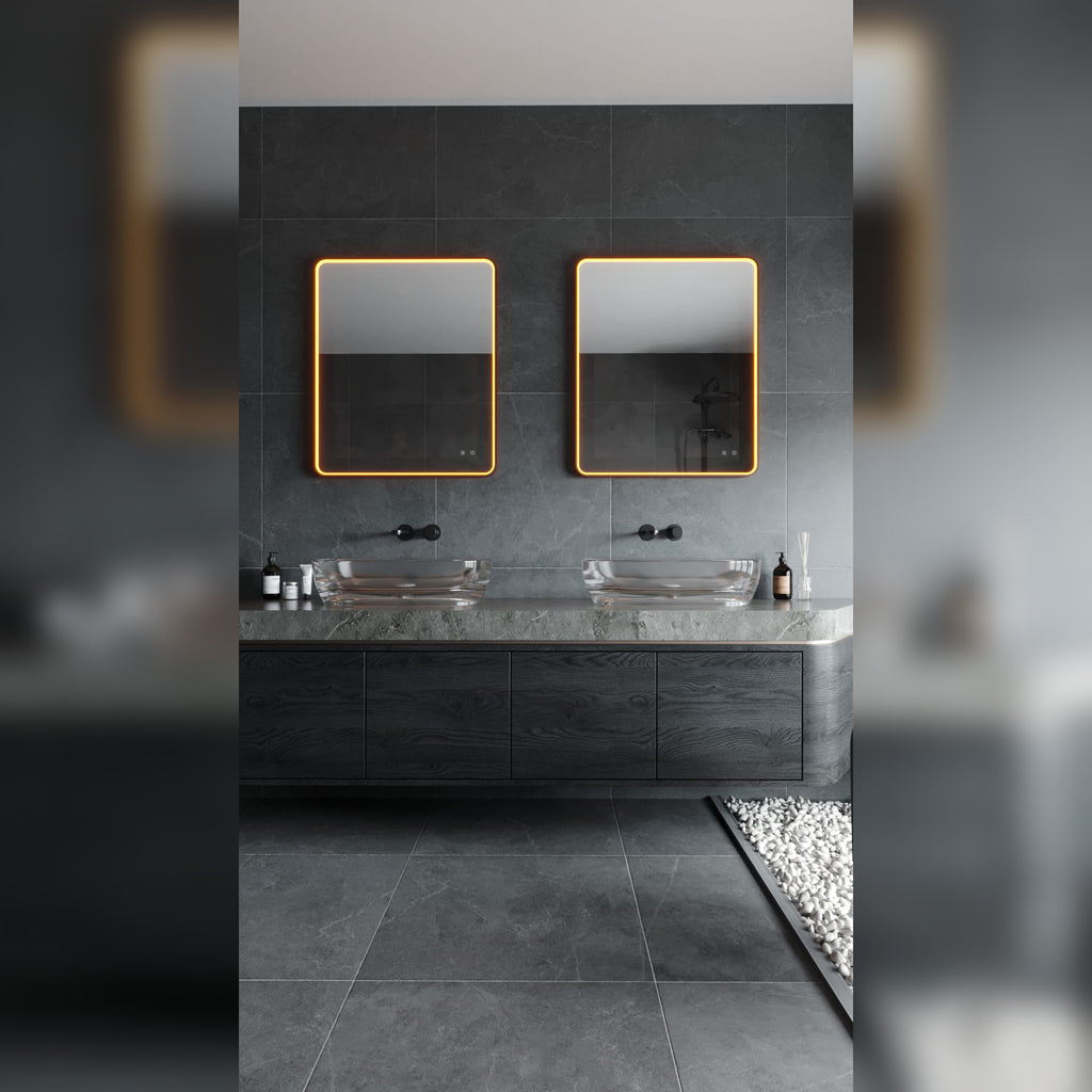 Miroir lumineux rectangulaire brun 76 x 91 cm, vue 2
