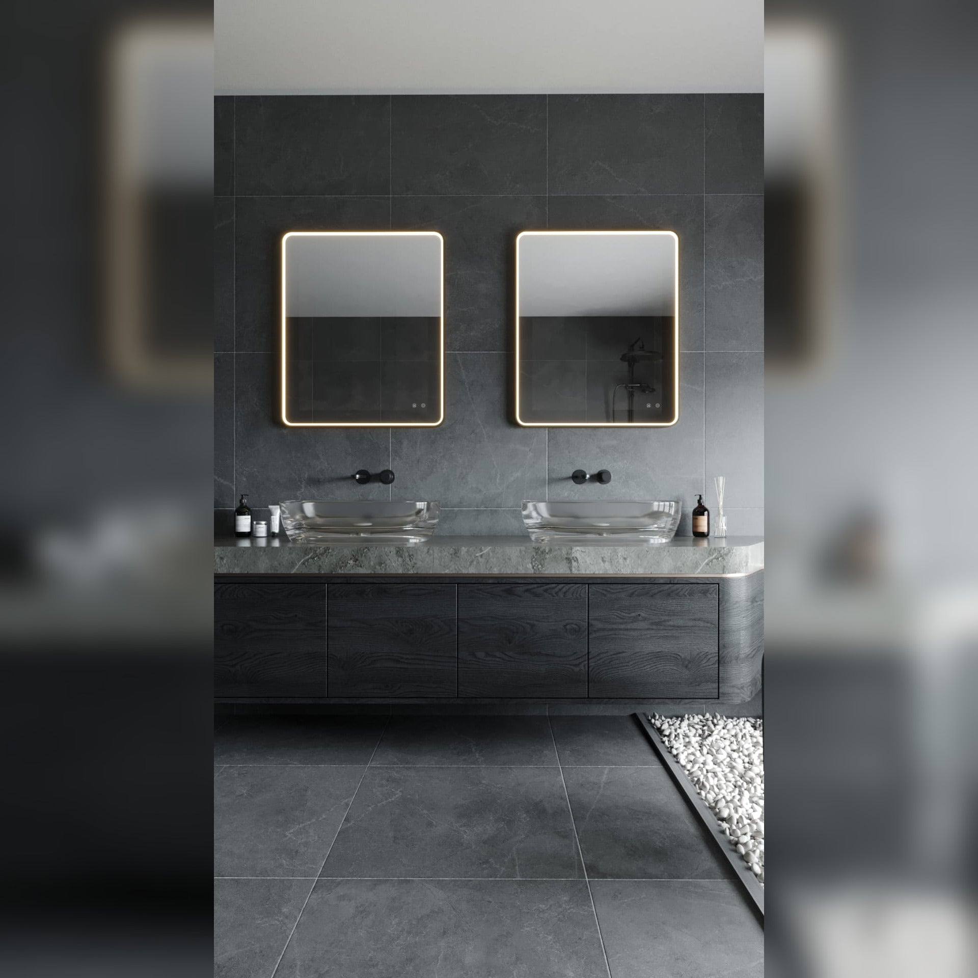 Miroir lumineux rectangulaire noir 76 x 91 cm, vue 2