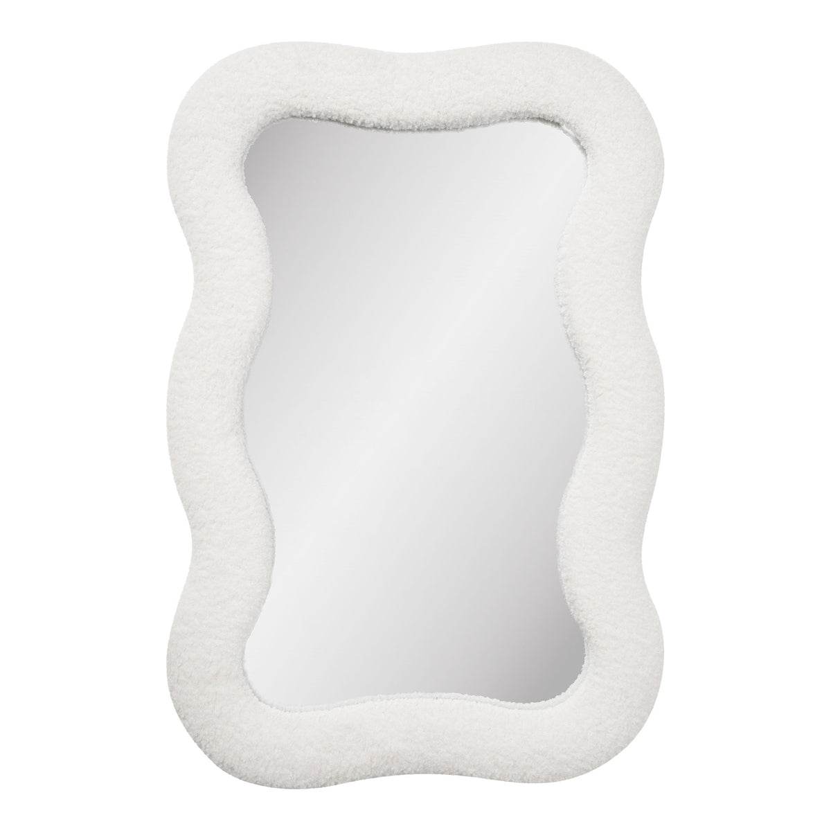 Miroir mural Bosaro posé à la verticale cadre ondulé en teddy bouclé blanc