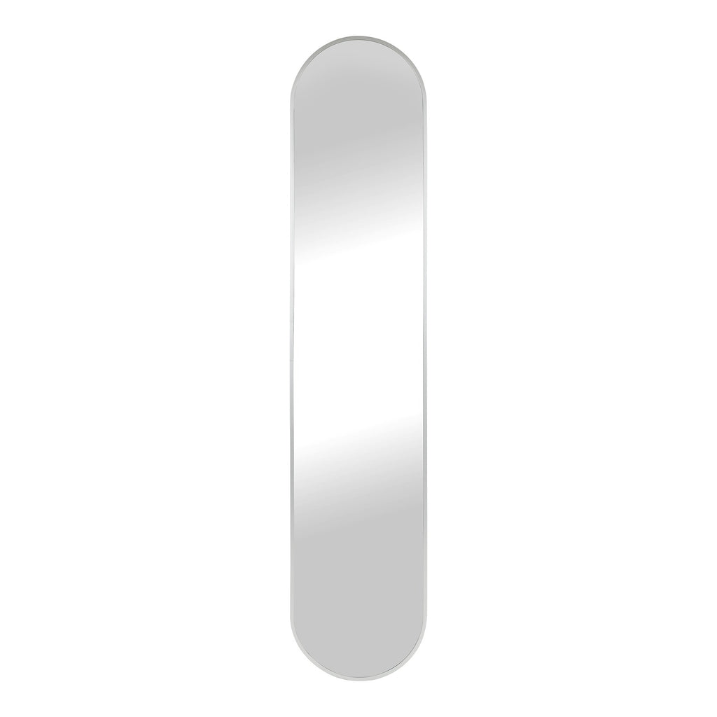 Miroir mural capsule Hennetved aluminium argenté 35x170 cm forme ovale allongée fond blanc