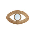 Miroir mural en forme d'œil Raffia Eye en raphia naturel sur fond blanc double frange et miroir rond central