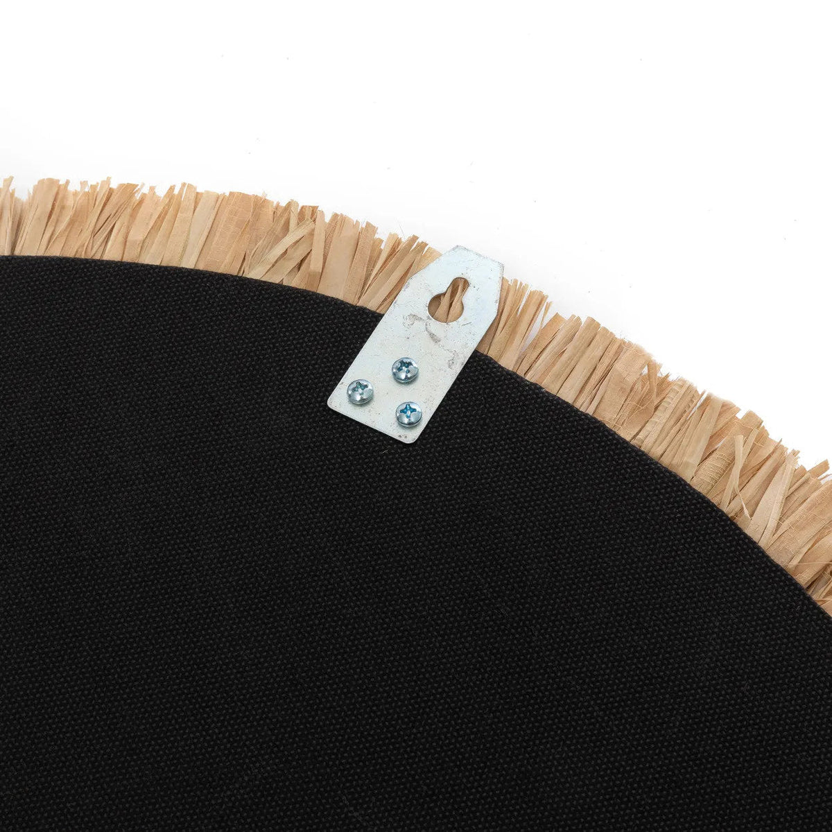 Dos du miroir Palm Tree habillé de tissu noir avec son attache métallique vissée