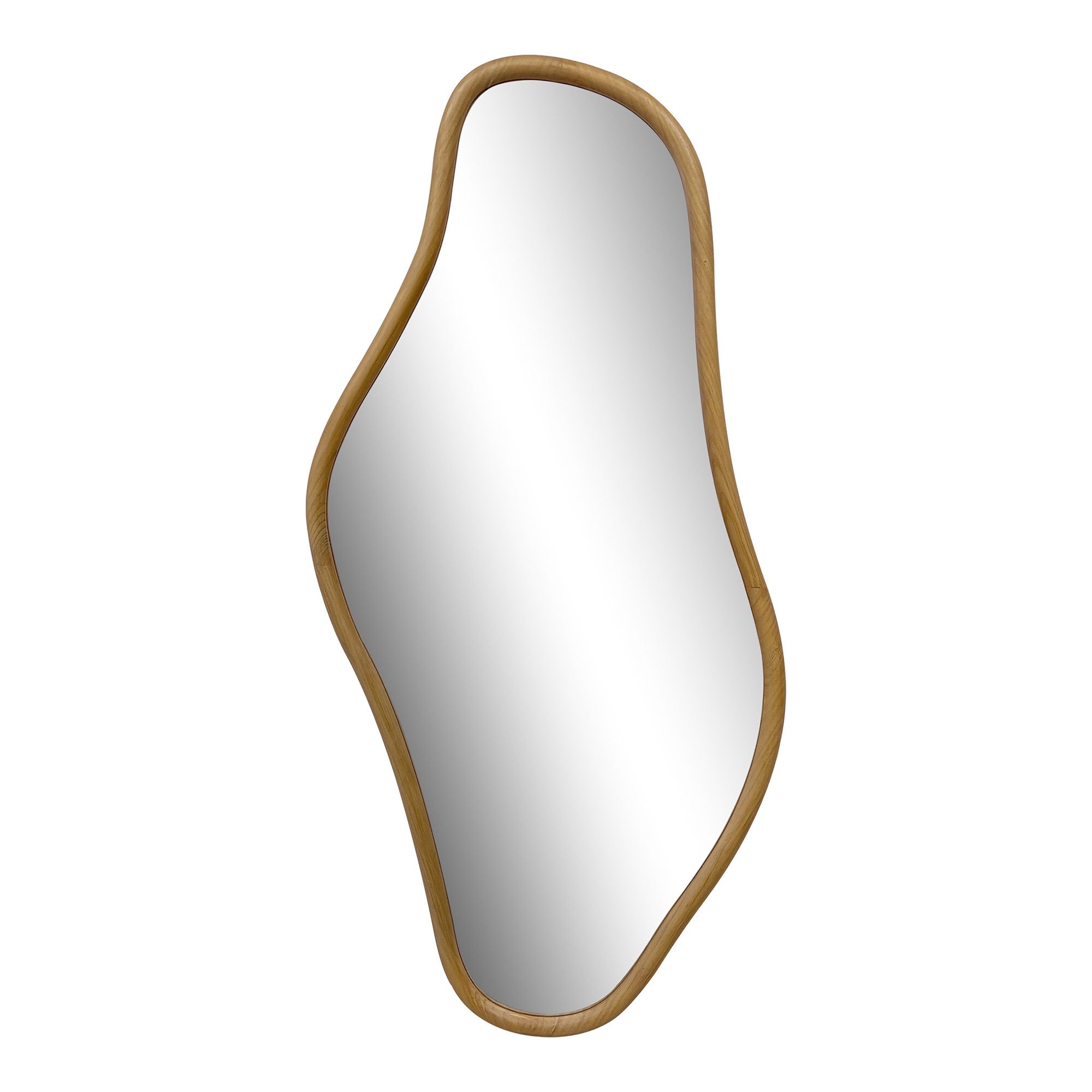 Miroir mural Brandsby pin massif naturel forme organique asymétrique 60x120 cm fond blanc