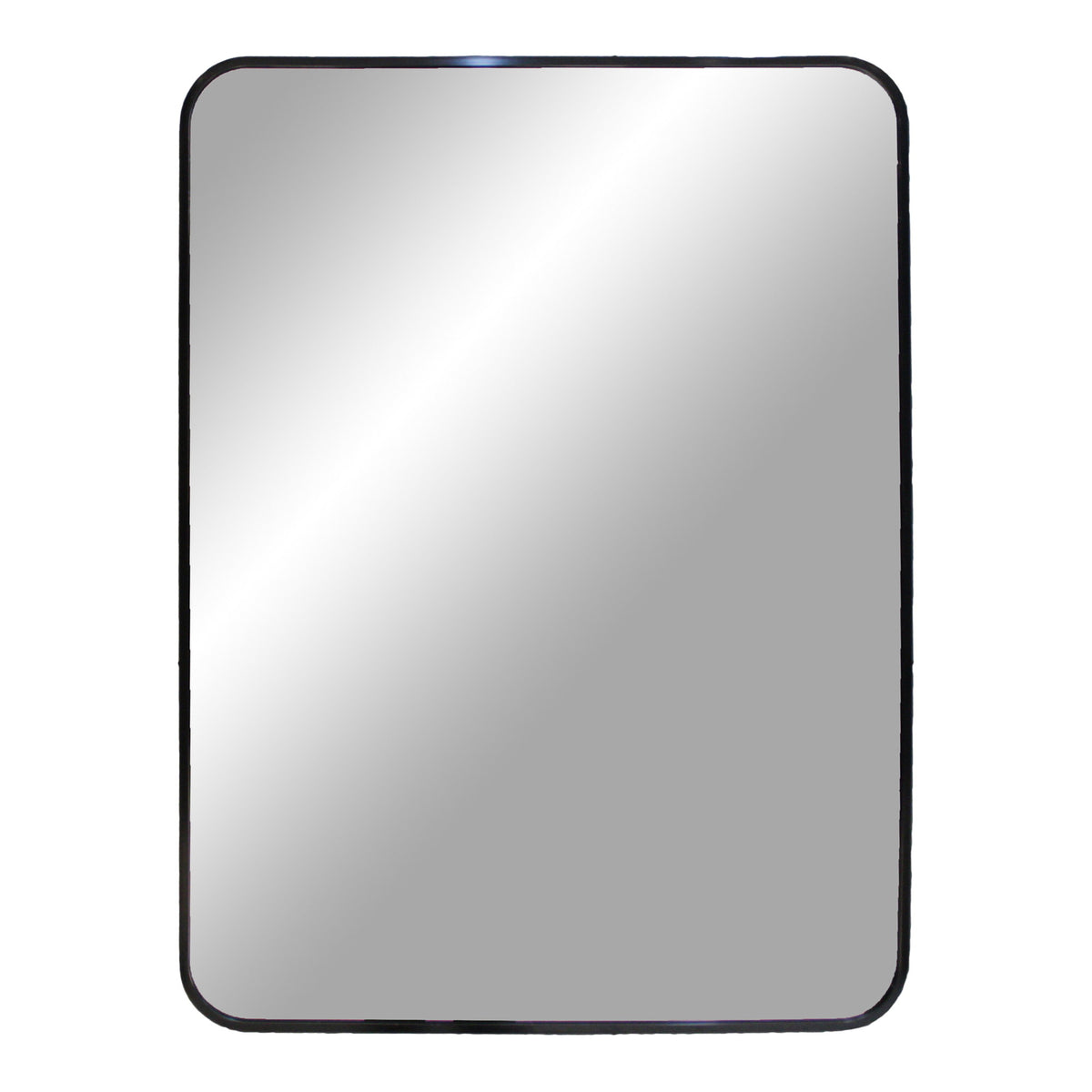 Miroir mural rectangulaire Madrid cadre aluminium noir coins arrondis vue de face à la verticale