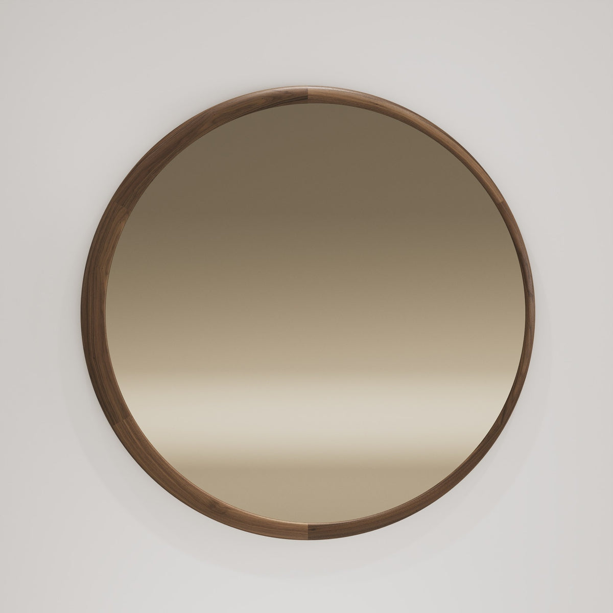 Miroir rond Luna au cadre en noyer foncé accroché au mur