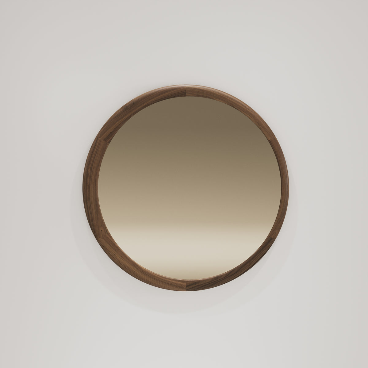 Miroir rond Luna de 90 cm au cadre en noyer accroché au mur