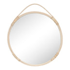 Miroir mural rond Malo cadre en double jonc de rotin naturel avec ligatures tressées et anse arquée
