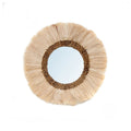 Miroir mural rond Mowgli en herbe naturelle vu de face avec sa glace cerclée de cordage tressé