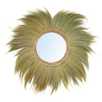 Miroir mural rond Mufasa vu de face avec son anneau tressé et son grand halo d'herbe naturelle