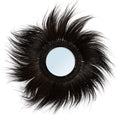 Miroir mural rond Simba en herbe rayung noire sur fond blanc crinière rayonnante et miroir rond central