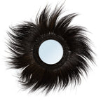 Miroir mural rond Simba en herbe rayung noire sur fond blanc crinière rayonnante et miroir rond central
