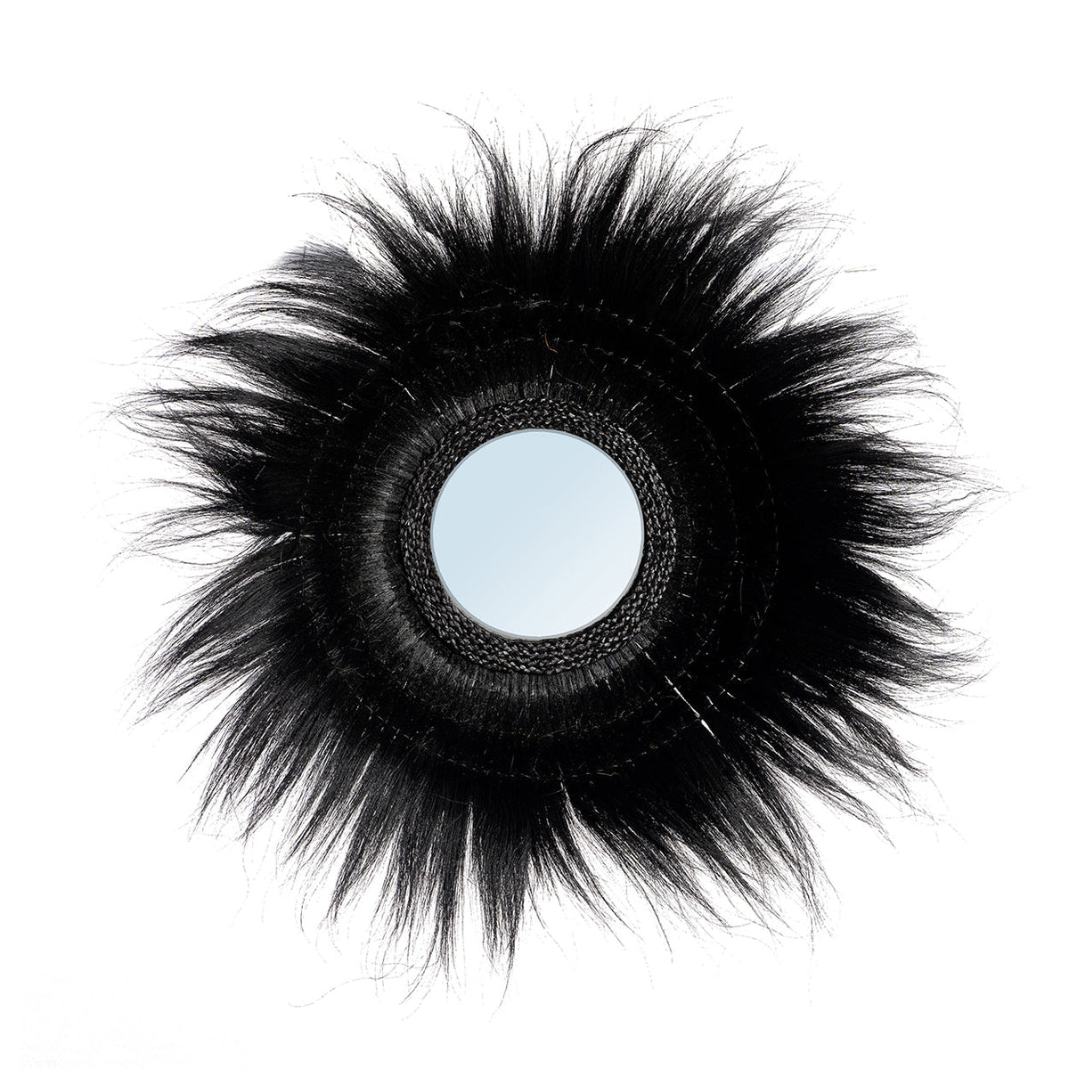 Miroir mural rond Sunken Forest herbe noire vu de face avec sa tresse et sa couronne rayonnante