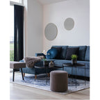 Miroir Jersey laiton ø40 cm composition duo salon canapé bleu style contemporain
