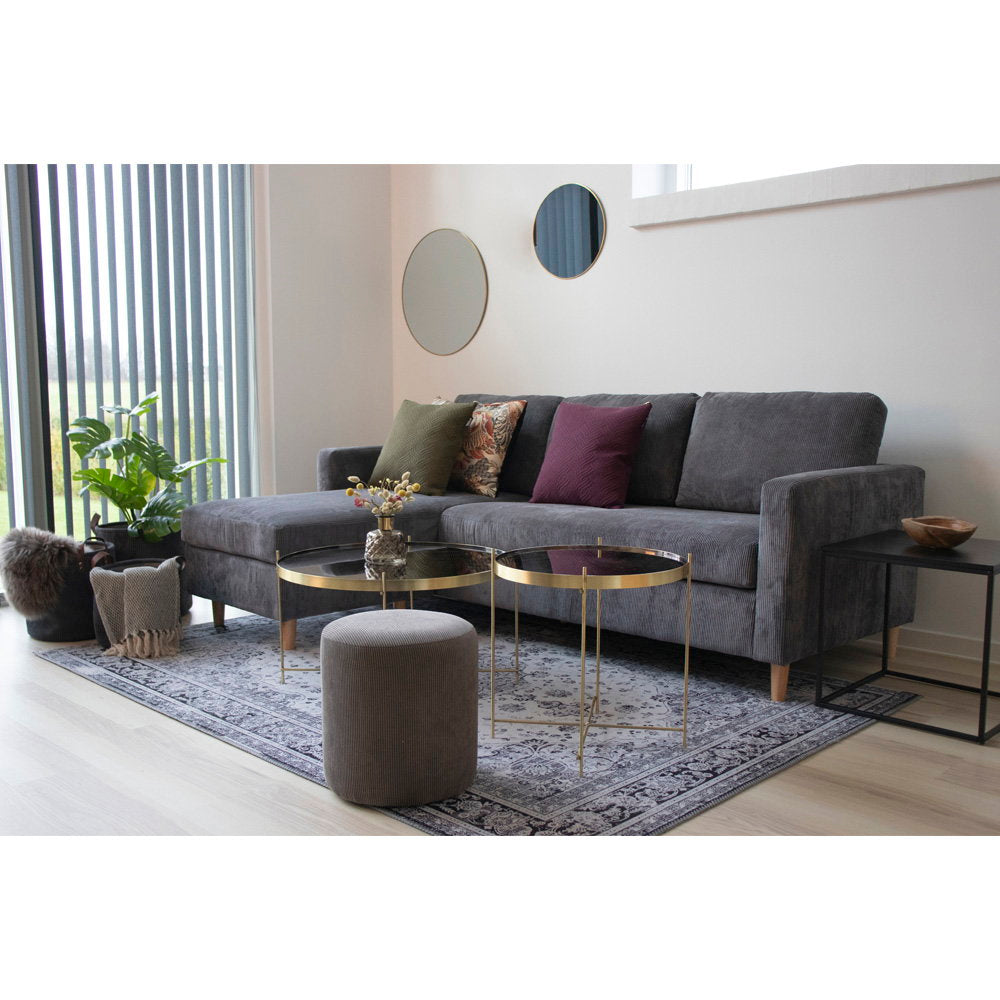 Miroir Jersey rond laiton salon canapé gris composition murale deux miroirs