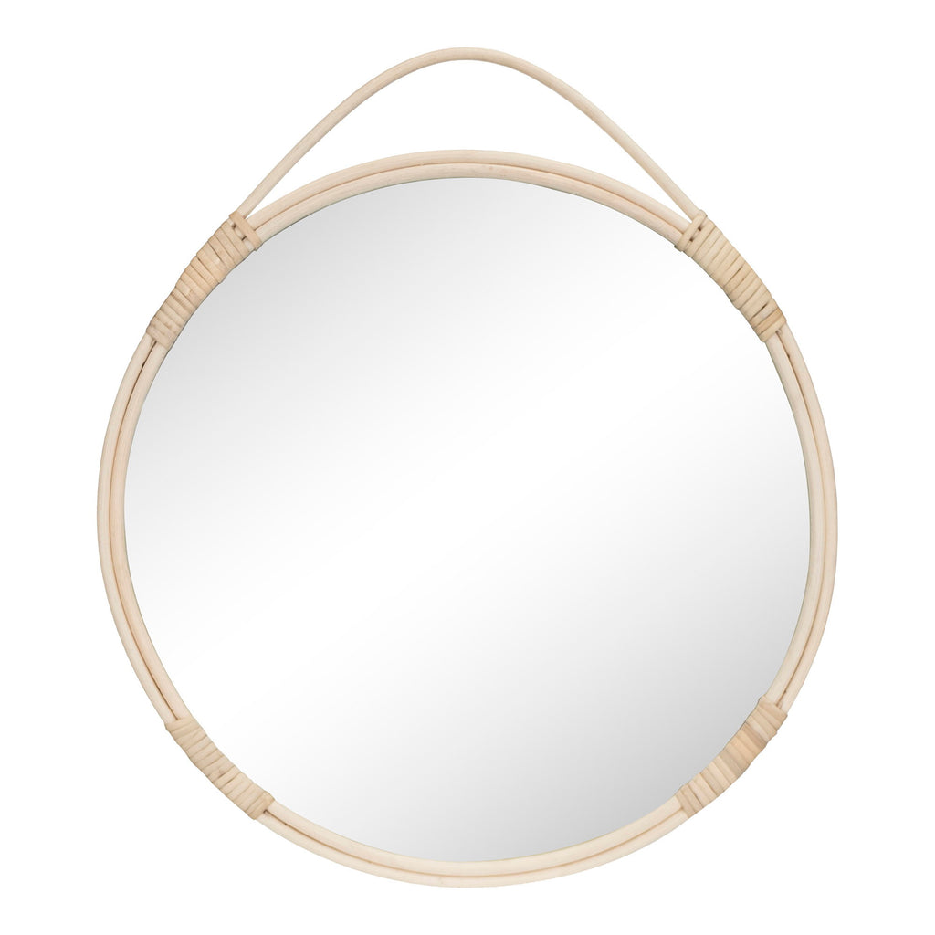 Miroir rond Malo cadre rotin naturel avec anse diamètre 50 cm vue de face