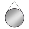 Miroir rond Trapani cadre métal noir sangle similicuir diamètre 60 cm vue de face