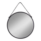 Miroir rond Trapani cadre métal noir sangle similicuir diamètre 60 cm vue de face