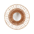 Miroir soleil Montezuma en feuille de bananier et fibre de coco sur fond blanc couronne brune et boucles ajourées
