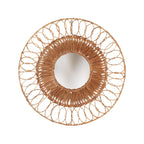Miroir soleil Montezuma en feuille de bananier et fibre de coco sur fond blanc couronne brune et boucles ajourées