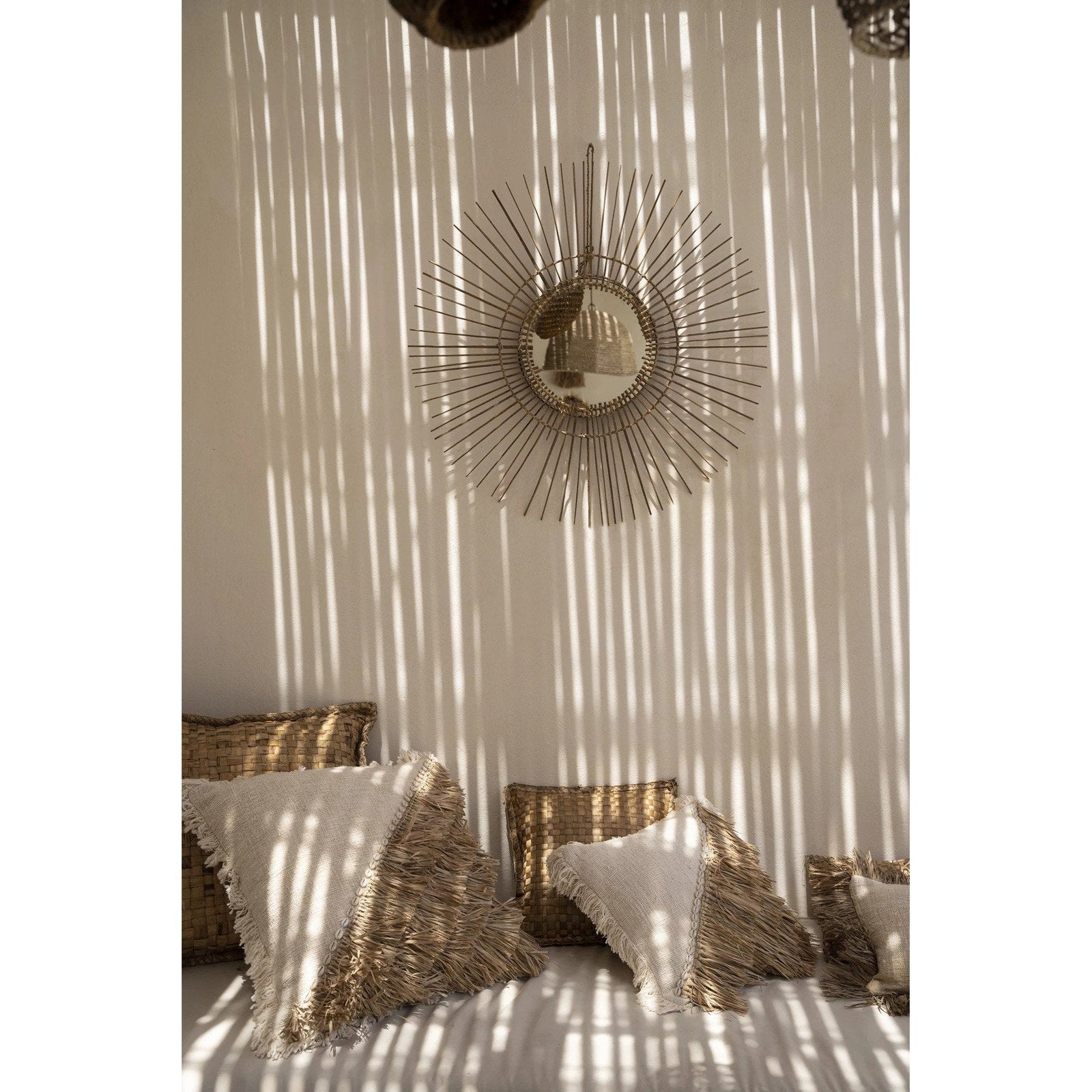 Miroir Tropical rond en rotin naturel, vue 3