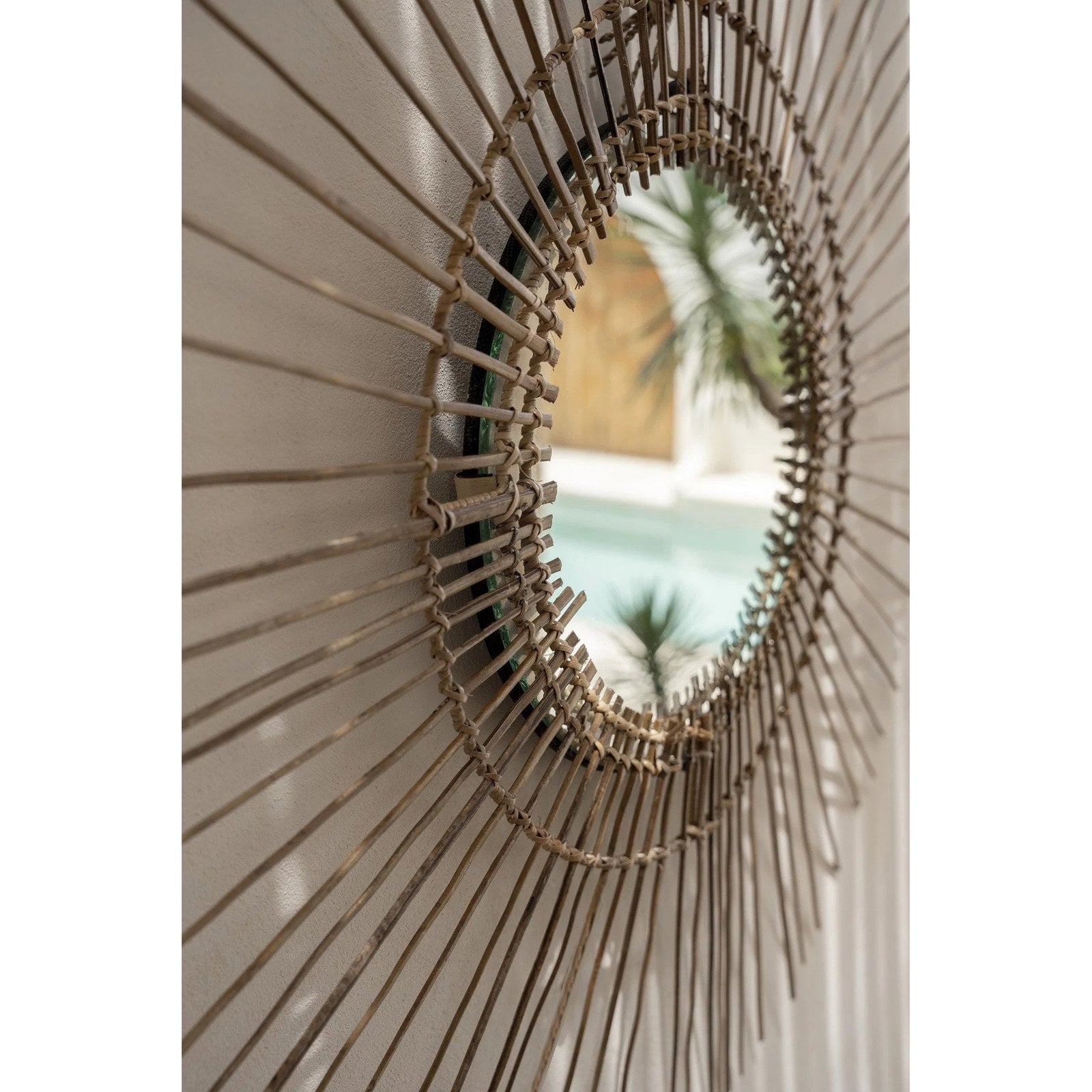 Miroir Tropical rond en rotin naturel, vue 4
