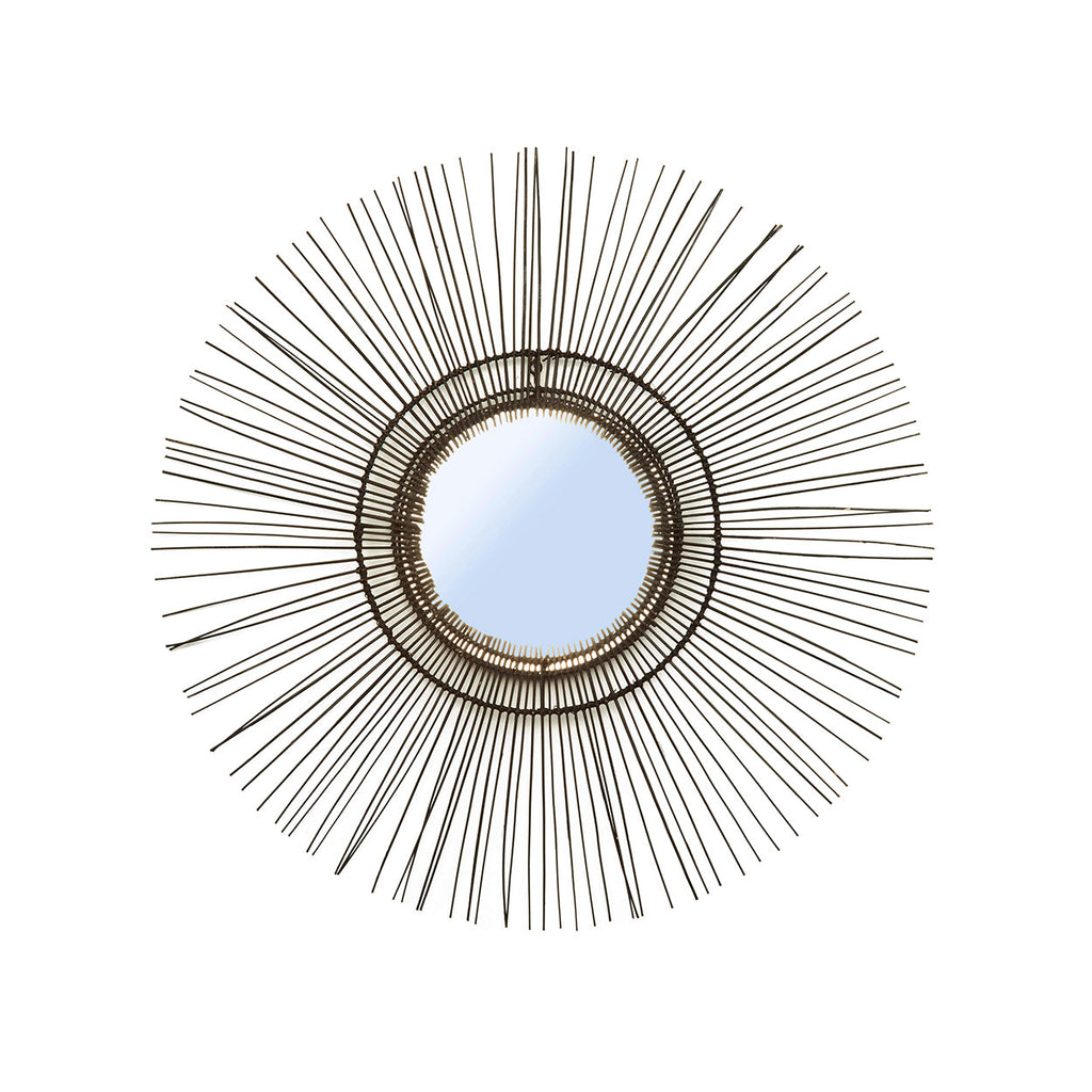 Miroir Tropical rond en rotin noir