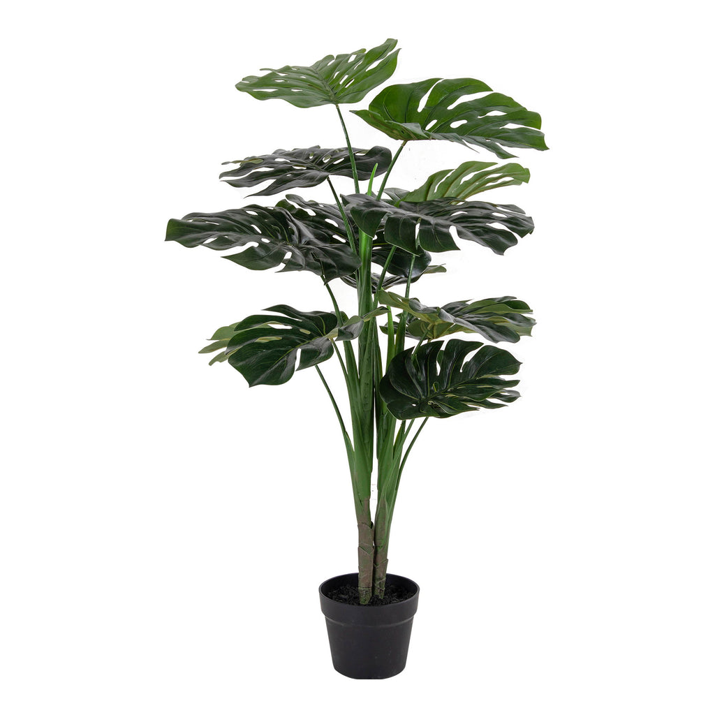 Monstera artificielle Deliciosa verte 90 cm pot noir fond blanc