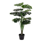 Monstera artificielle Deliciosa verte de 90 cm dans son pot de culture noir sur fond blanc