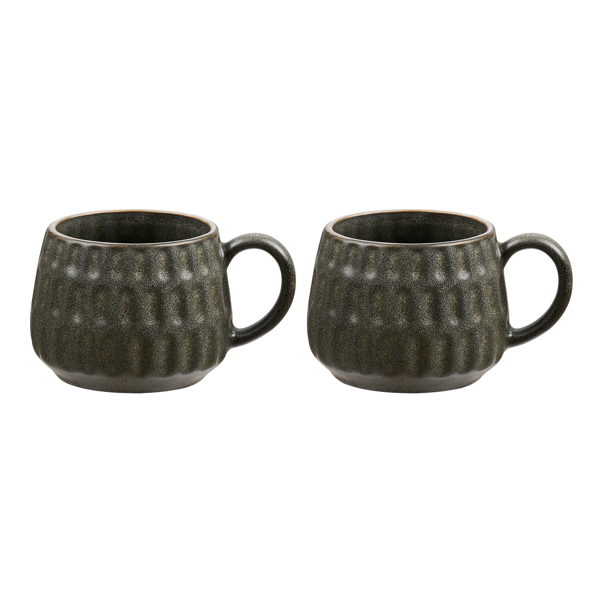 Mug Amalia céramique côtelée vert gris lot de 2