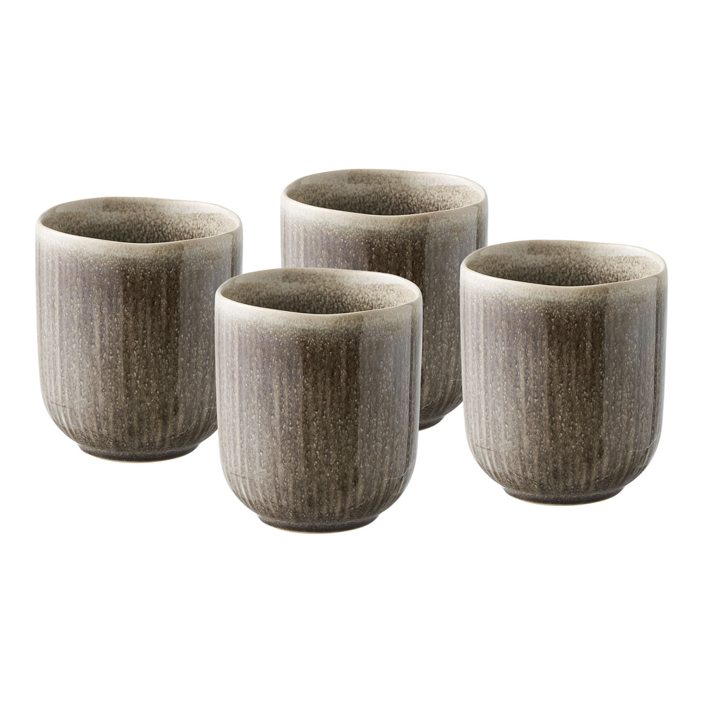 Set 4 mugs Viola grès côtelé réactif gris ardoise 360 ml sans anse vue ensemble