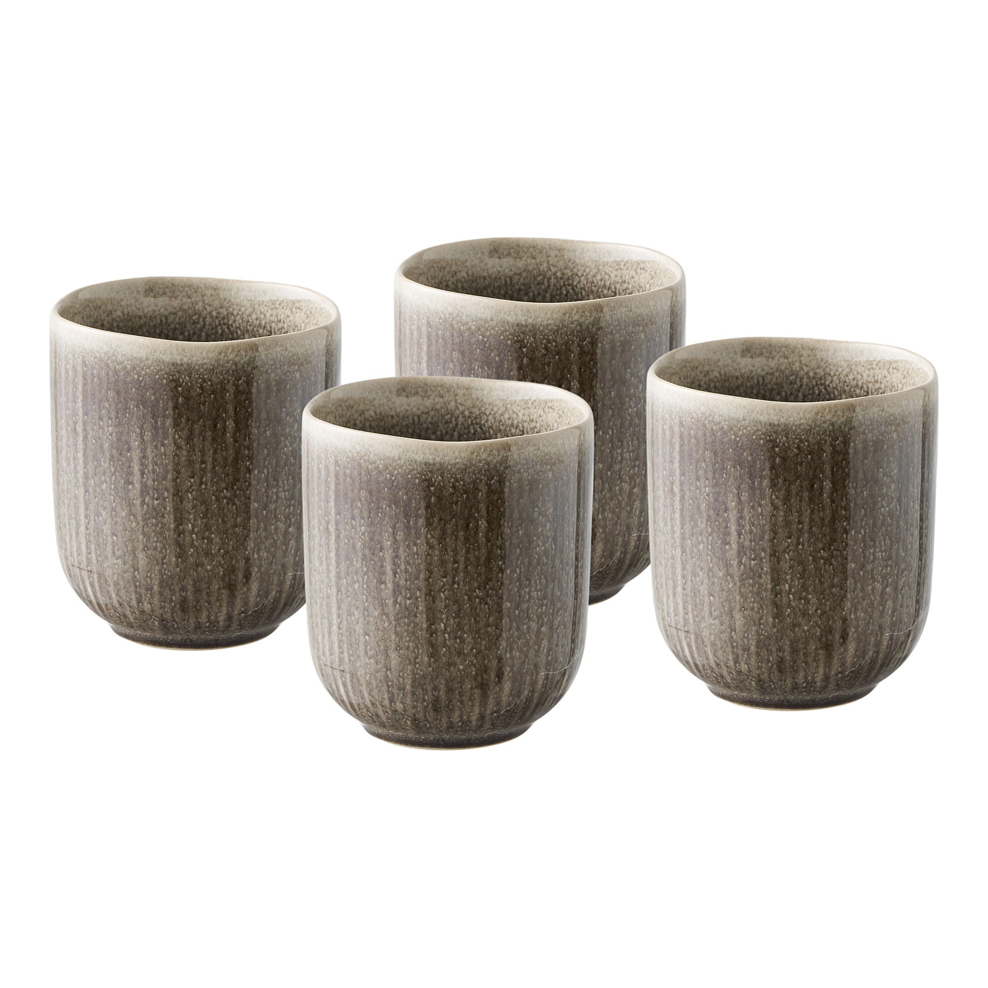 Set 4 mugs Viola grès côtelé réactif gris ardoise 360 ml sans anse vue ensemble
