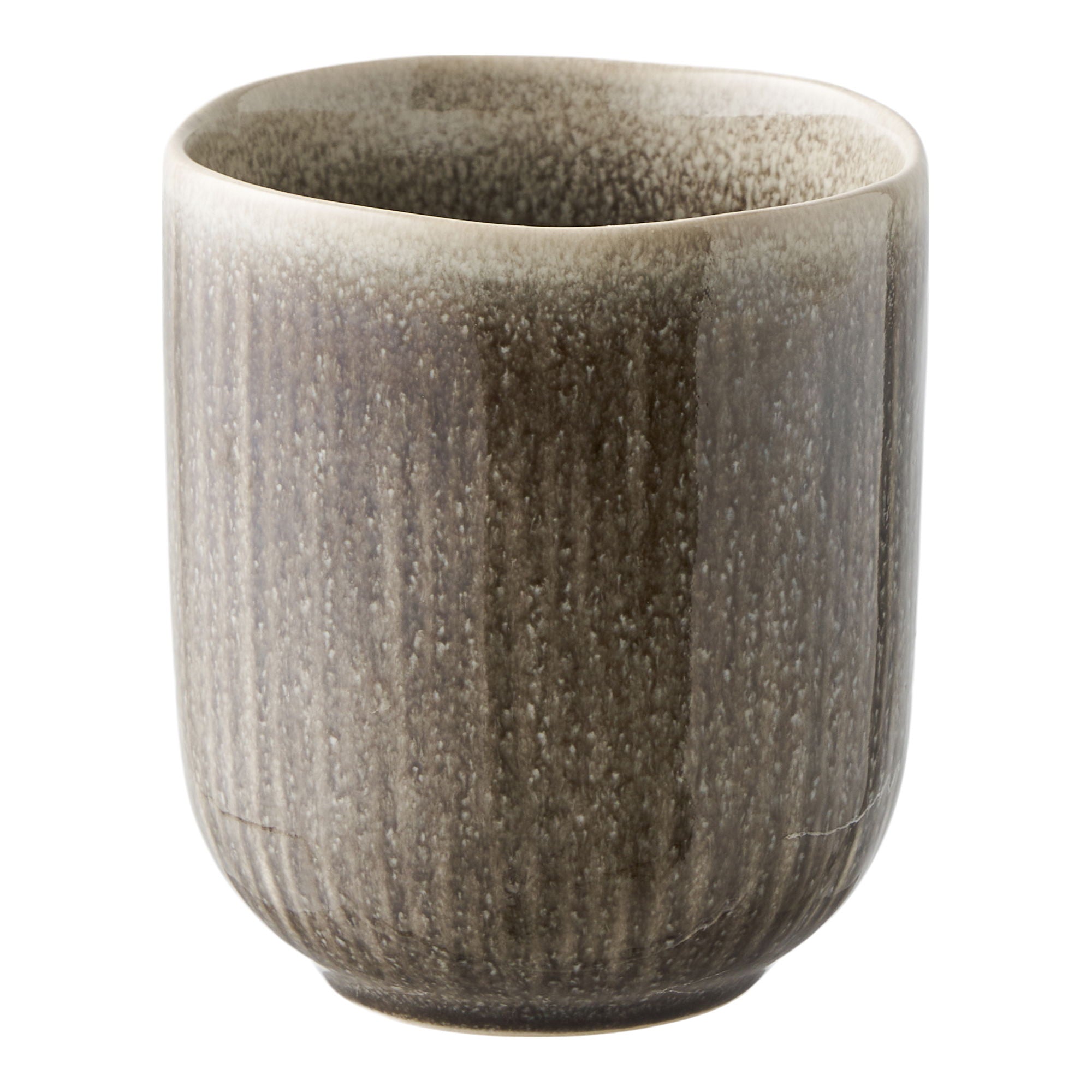 Mug grès côtelé réactif Viola gris ardoise 360 ml sans anse mouchetures ivoire