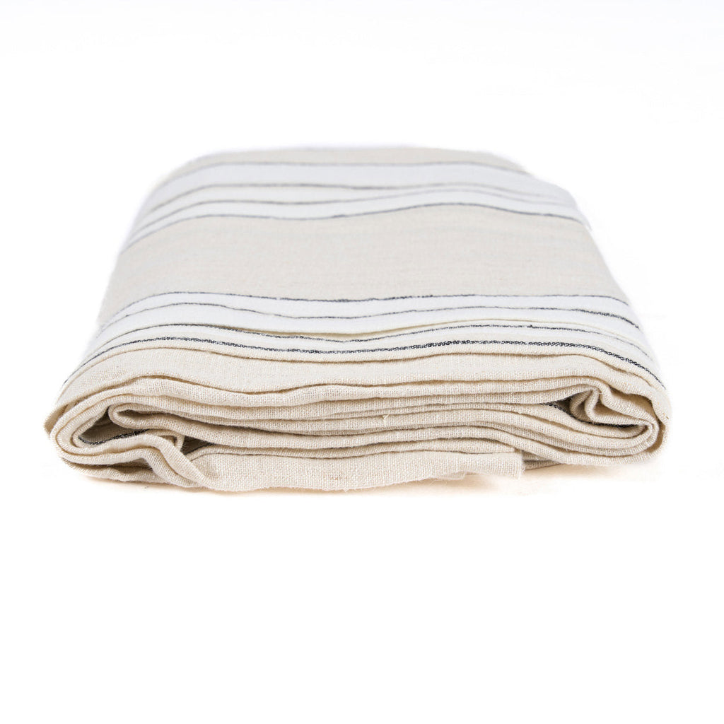 Nappe Provence en lin à rayures noires 150x250 cm
