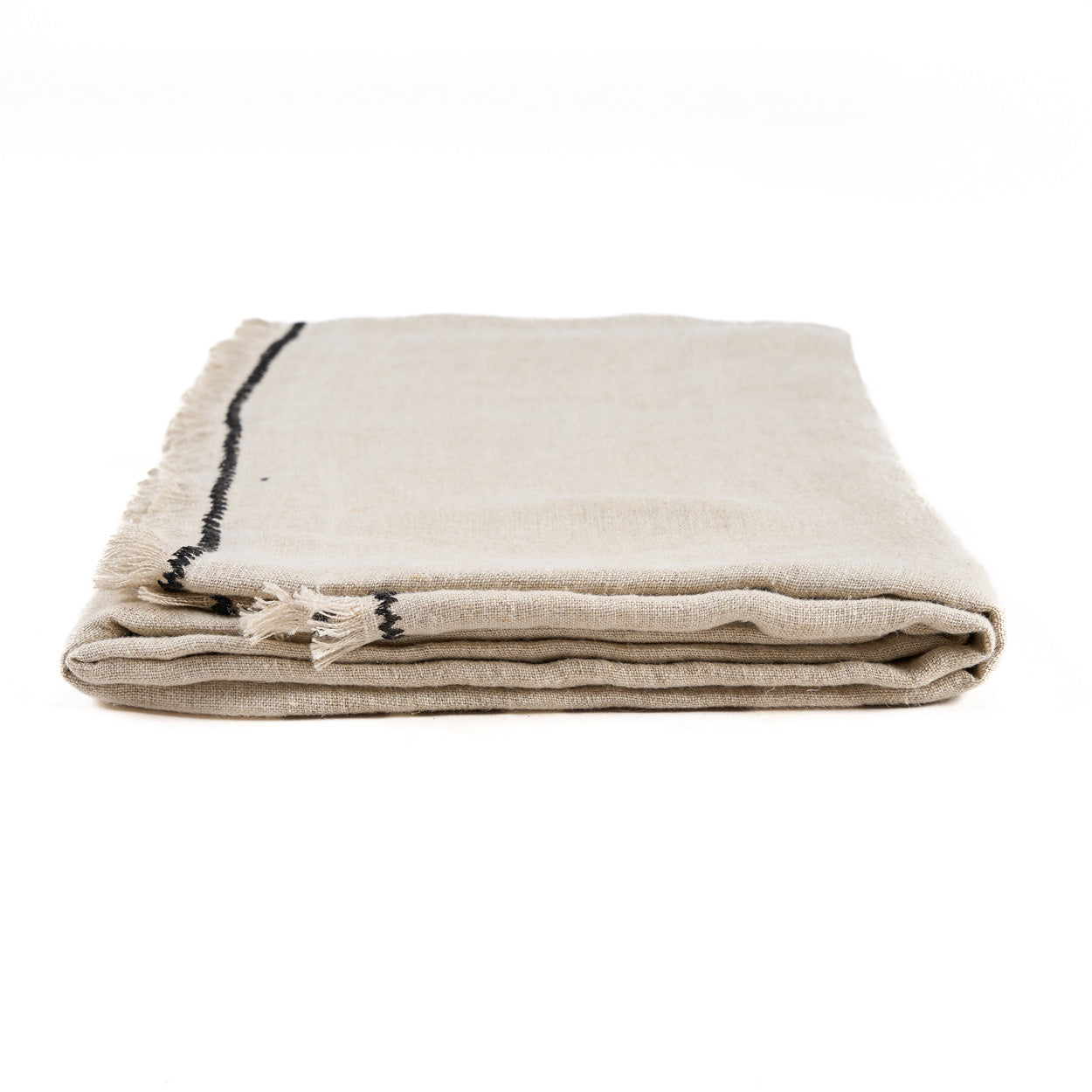 Nappe Tuscany en lin naturel à surpiqûre noire 150x250 cm