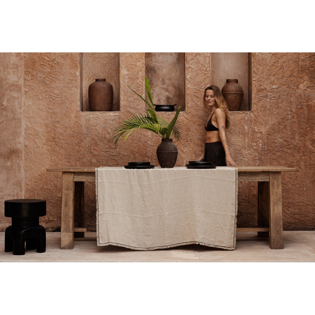 Nappe Tuscany en lin naturel à surpiqûre noire 150x300 cm, vue 6