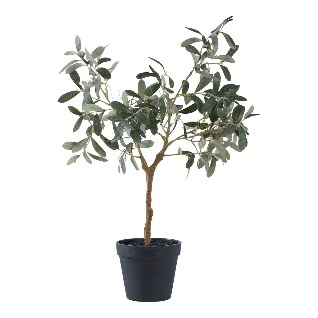 Olivier artificiel vert 61 cm tronc noueux pot noir fond blanc