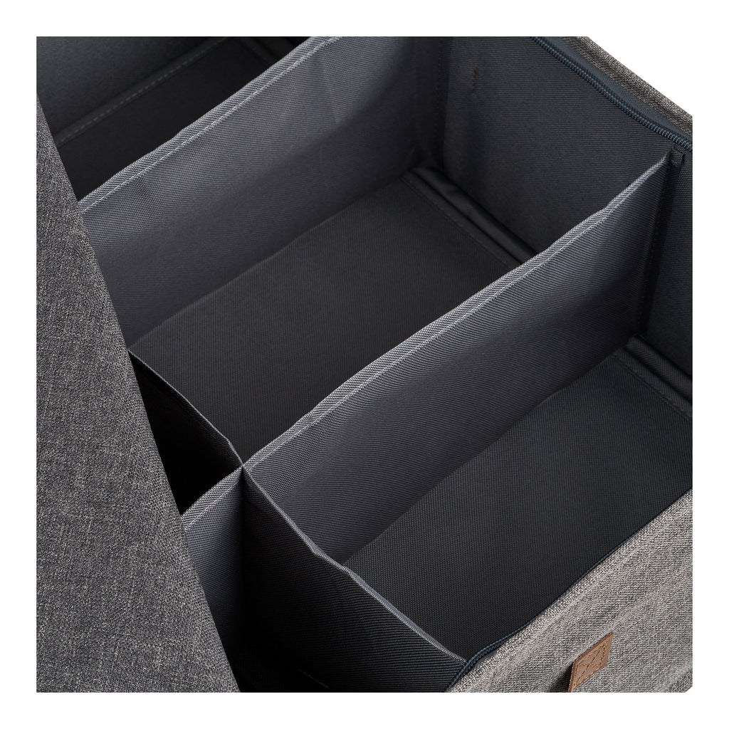 Vue intérieure organiseur Noto 4 compartiments tissu gris foncé rigide vue plongeante