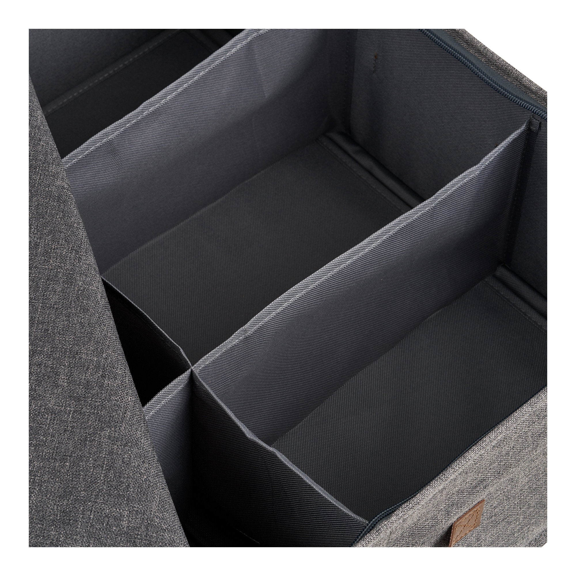 Vue intérieure organiseur Noto 4 compartiments tissu gris foncé rigide vue plongeante