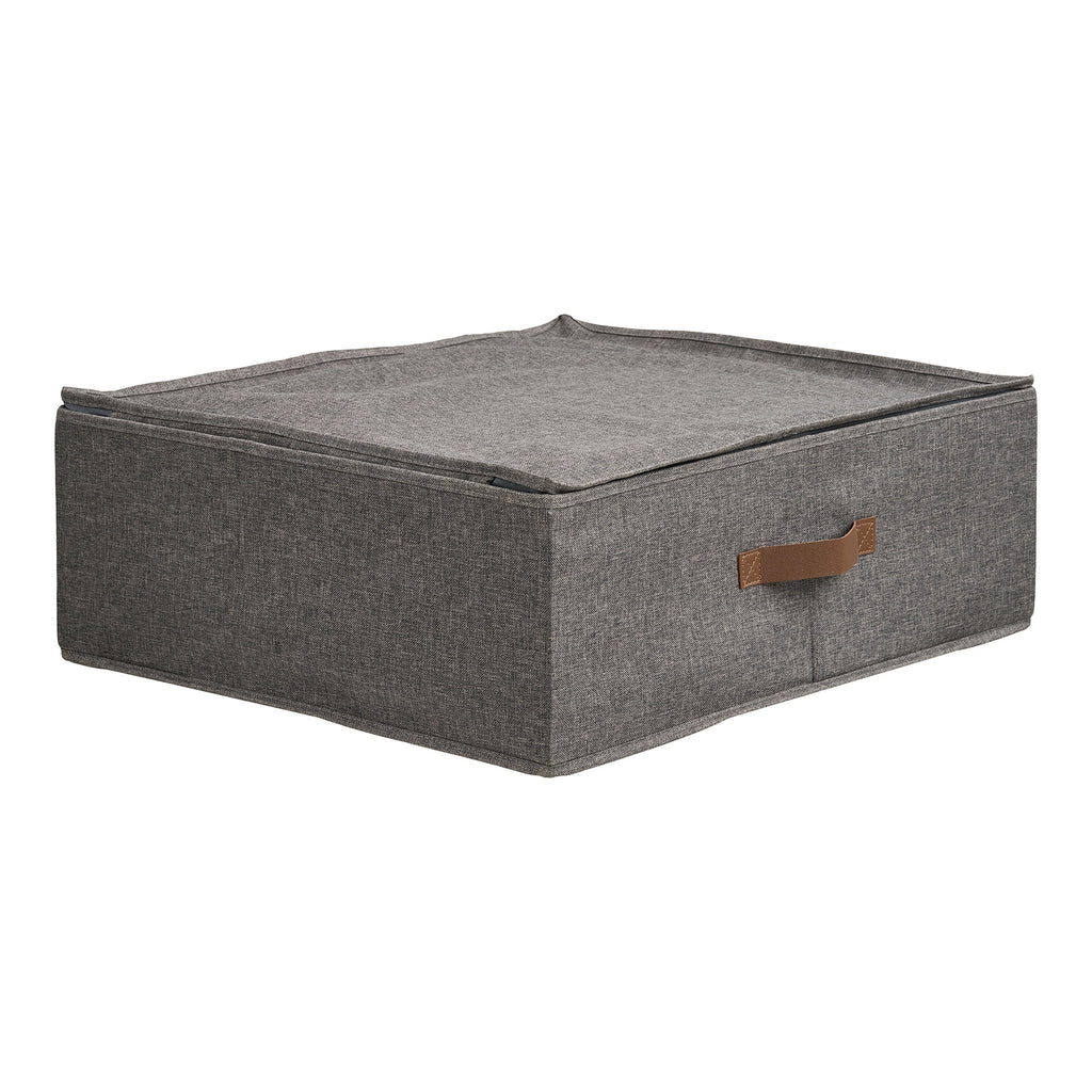 Organiseur plat Noto gris foncé format sous-lit vue trois quarts couvercle zippé