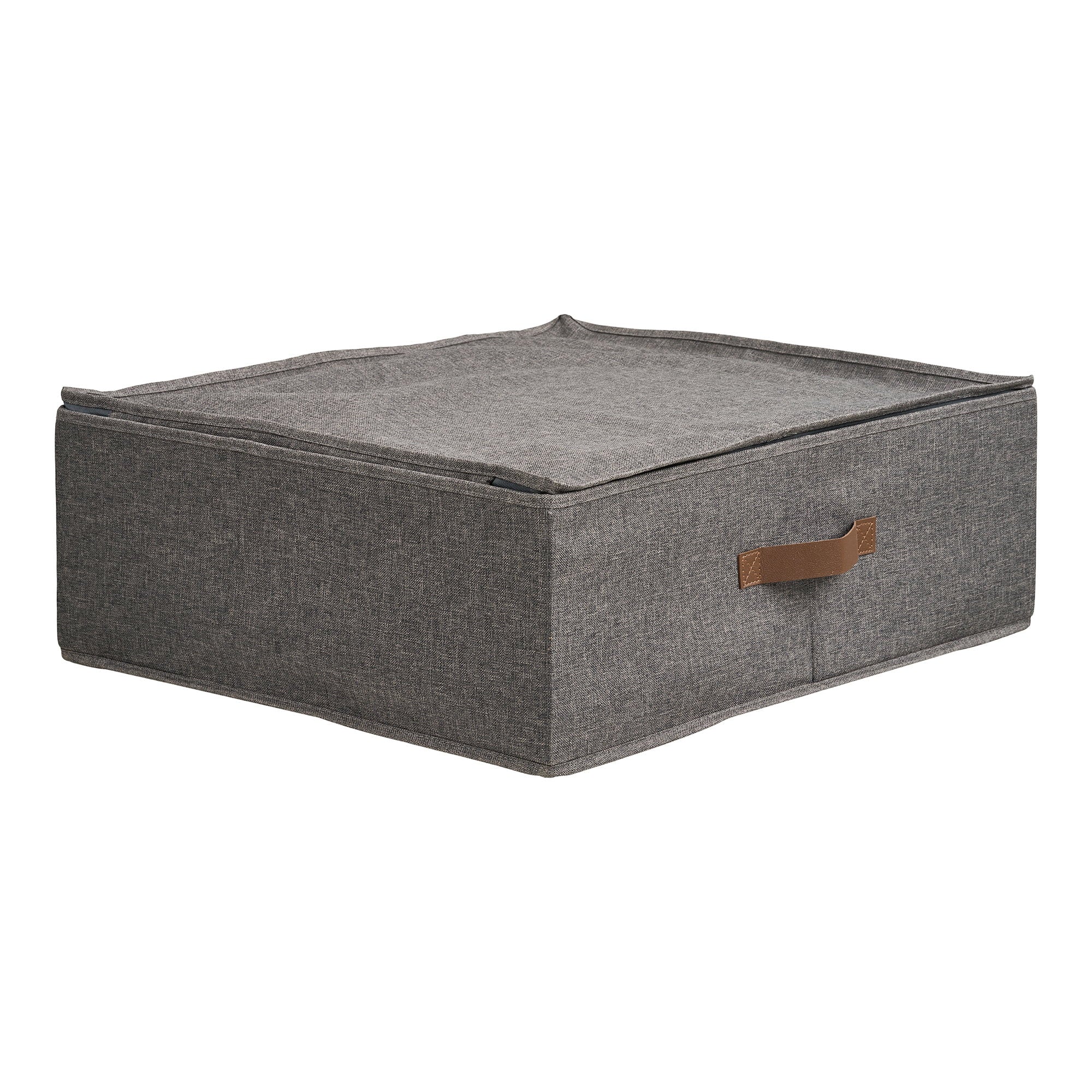 Organiseur plat Noto gris foncé format sous-lit vue trois quarts couvercle zippé