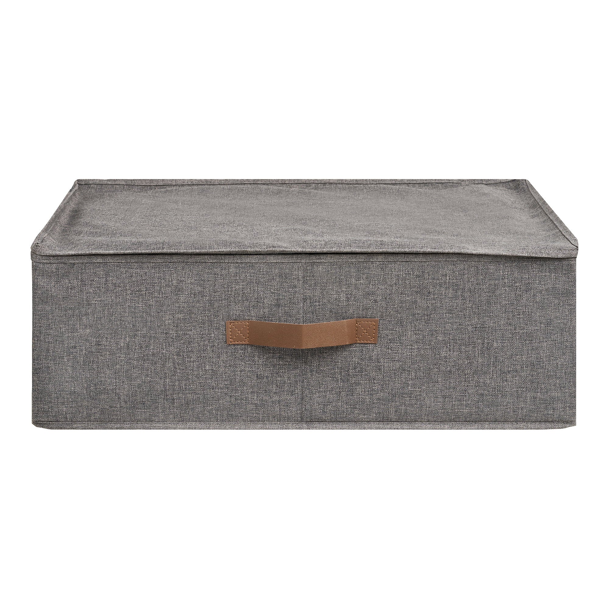 Organiseur Noto textile gris foncé 56x47x18 cm couvercle fermé anse cuir vue de face