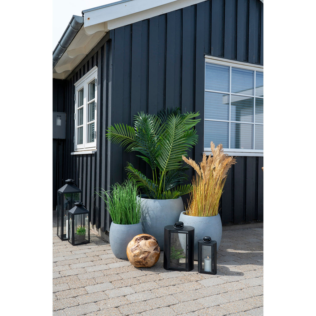 Palmier artificiel Areca dans pot béton gris composition décoration extérieur