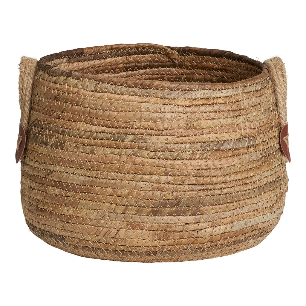 Grand panier Aosta feuille bananier naturel ouvert vue plongeante intérieur brun caramel