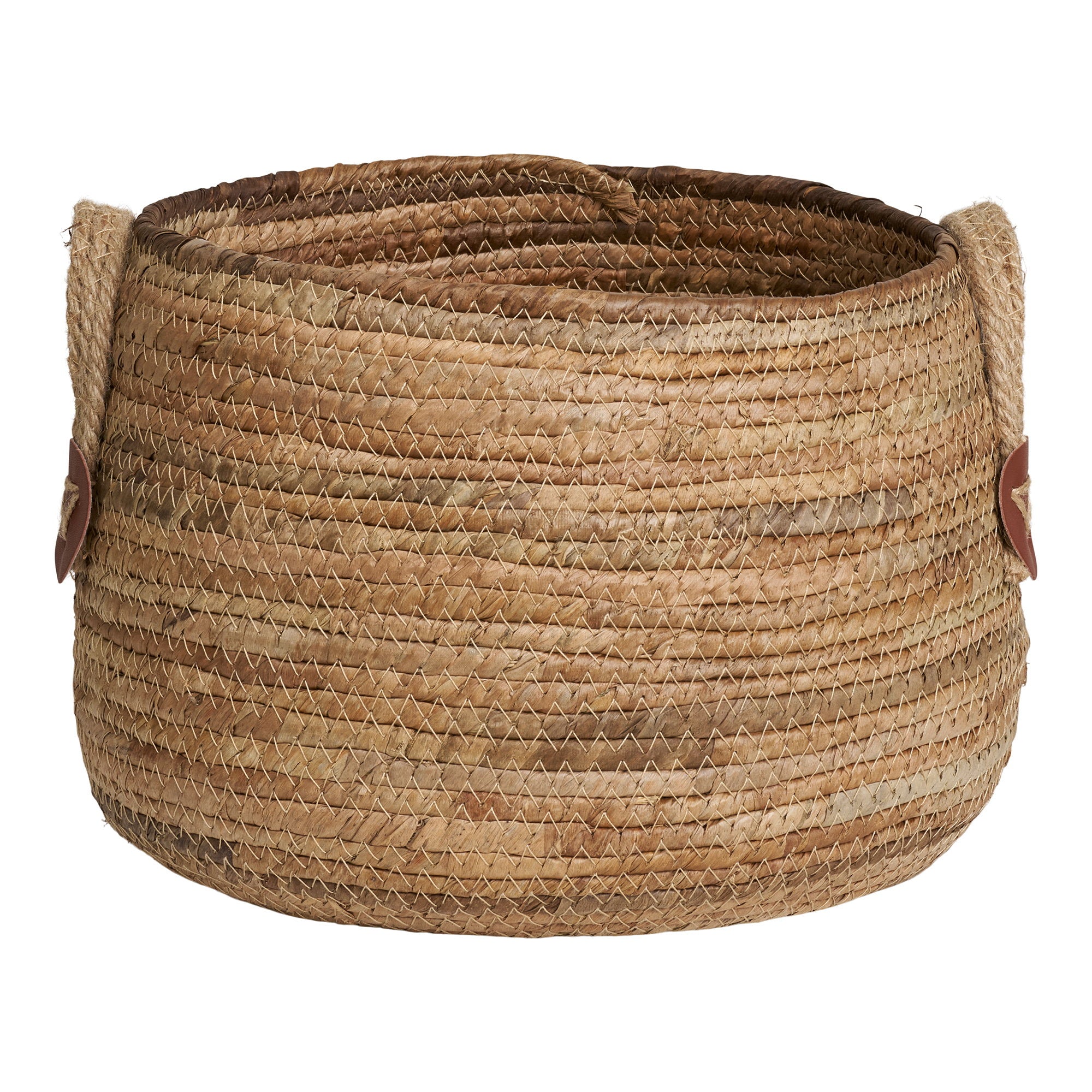 Grand panier Aosta feuille bananier naturel ouvert vue plongeante intérieur brun caramel