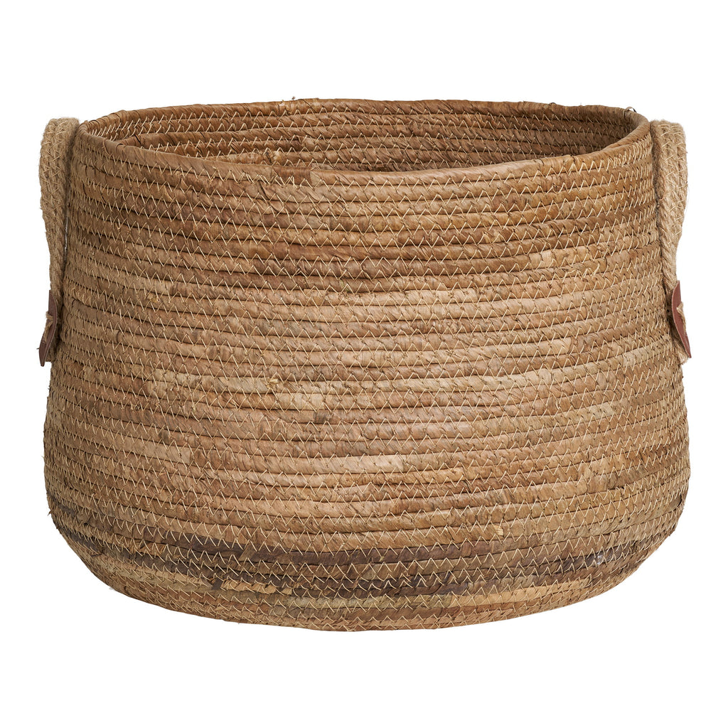 Grand panier Aosta bananier naturel silhouette ventrue vue de face rebord brun foncé
