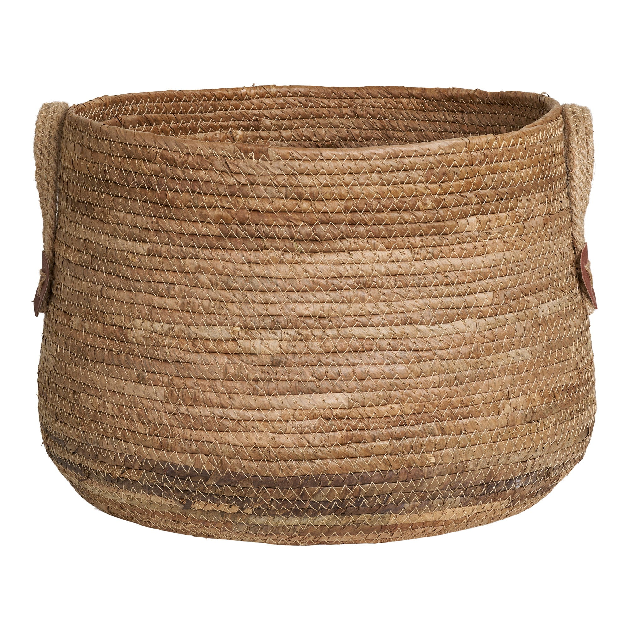 Grand panier Aosta bananier naturel silhouette ventrue vue de face rebord brun foncé